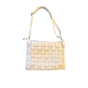 Anthropologie Woven White Shoulder Bag With Adjustable Strap & Zipper Closure